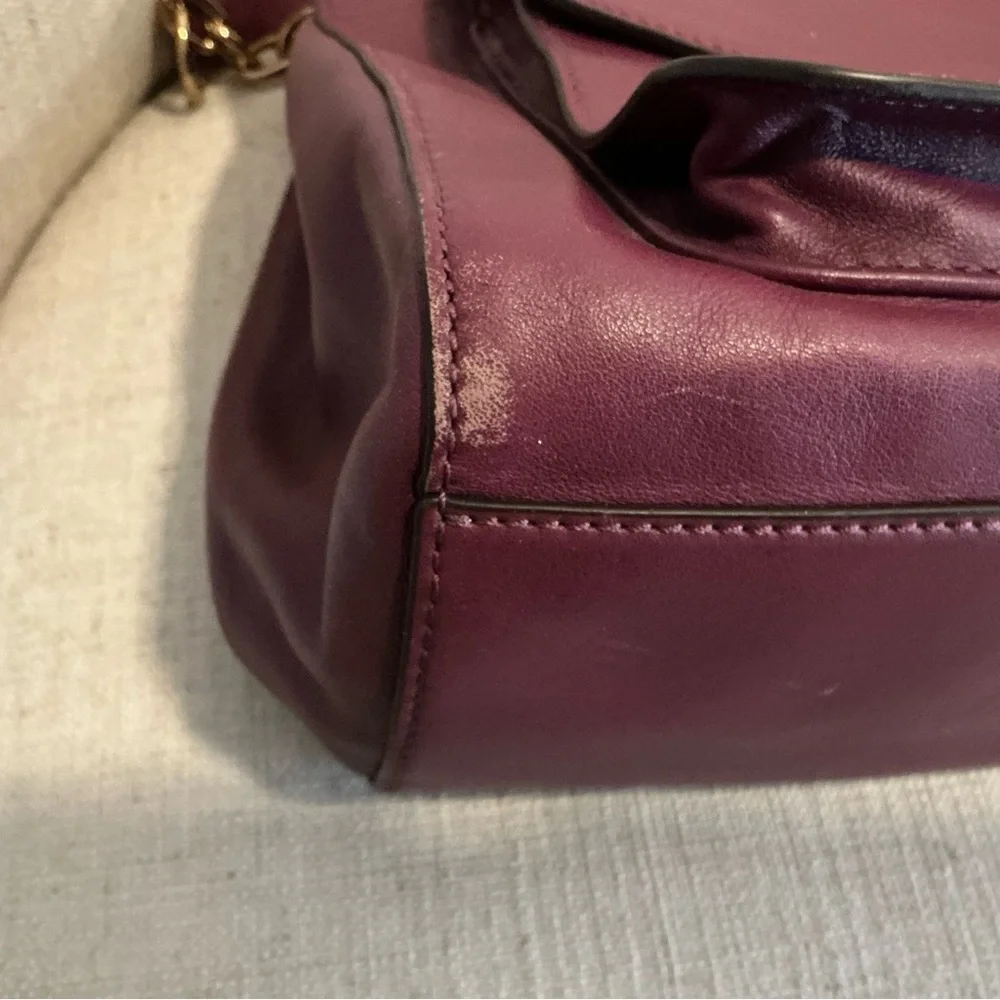Tory Burch Priscilla gold chain plum leather shoulder bag handbag push lock